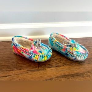 Toddler girls Minnetonka shoes.